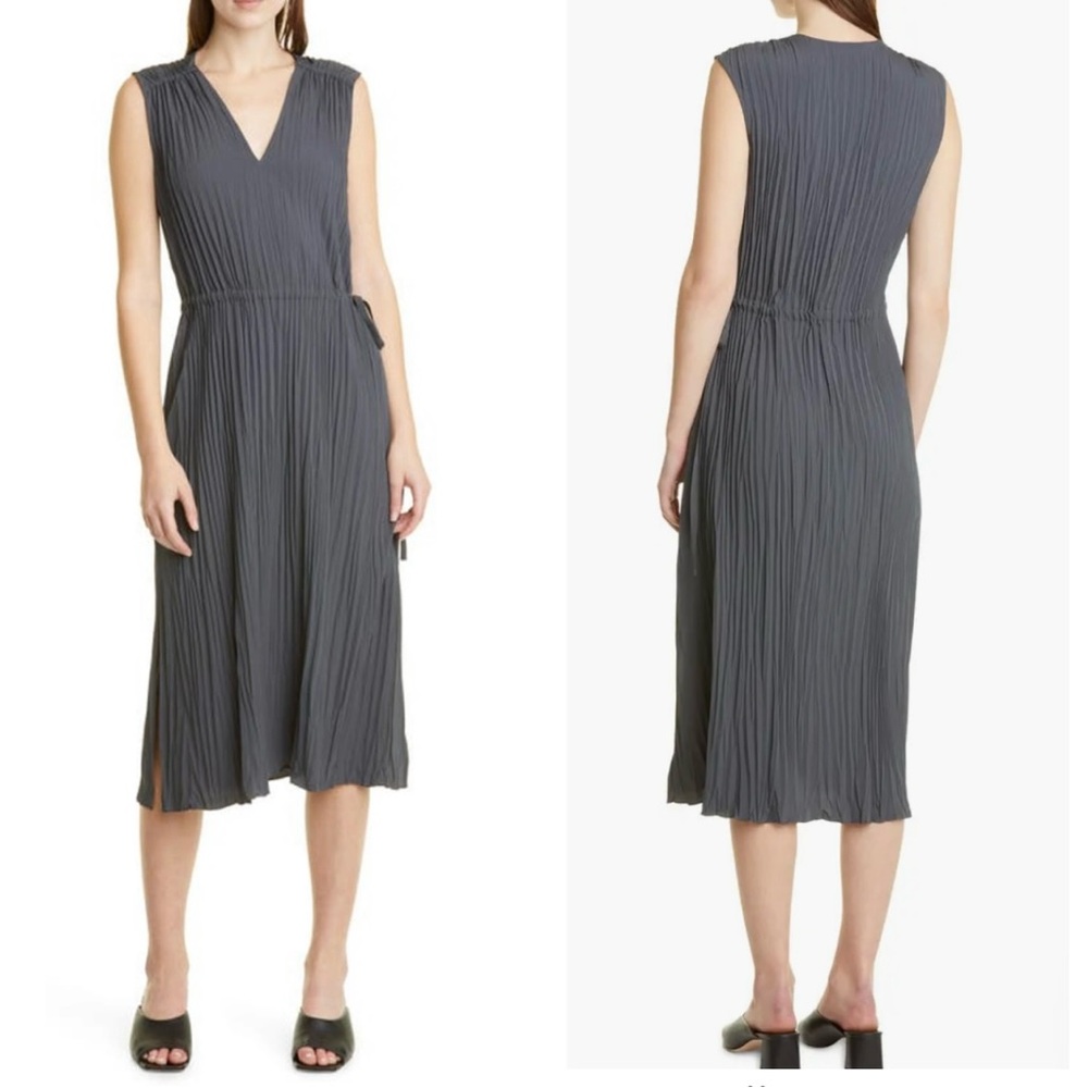 New Vince Charcoal Pleated Midi Dress